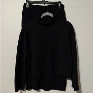 Zara 2 piece set Black mock Turtleneck Sweater and midi skirt set. Med.
